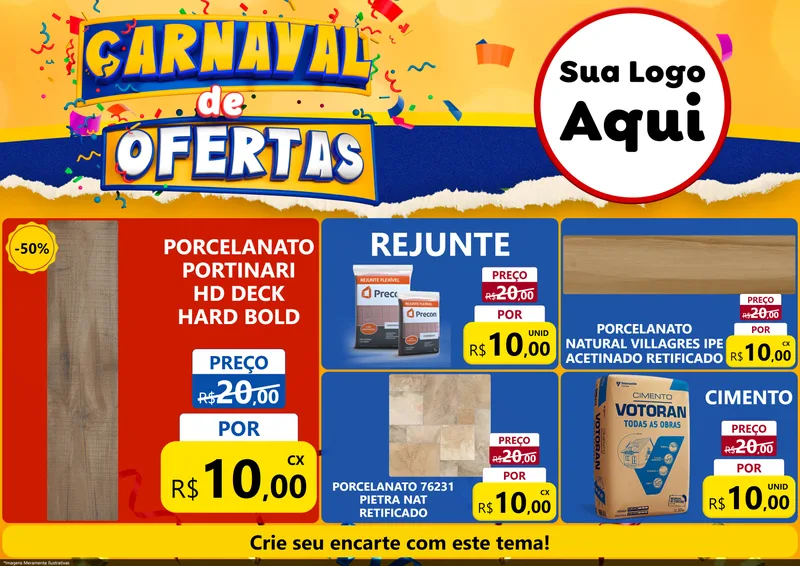 Modelo de Encarte para Encarte A4 Horizontal com o tema Carnaval de Ofertas para Pisos e revestimentos