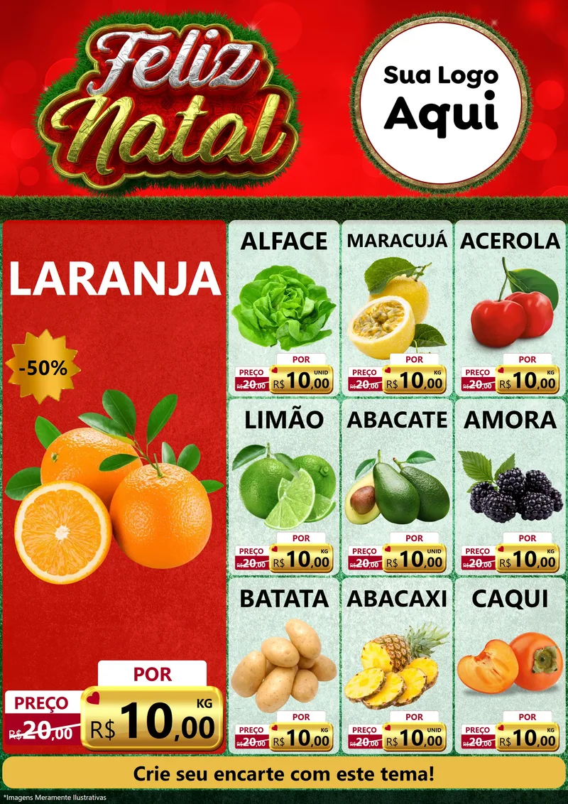 Modelo de Encarte para Encarte A4 Vertical com o tema Feliz Natal para Hortifrúti