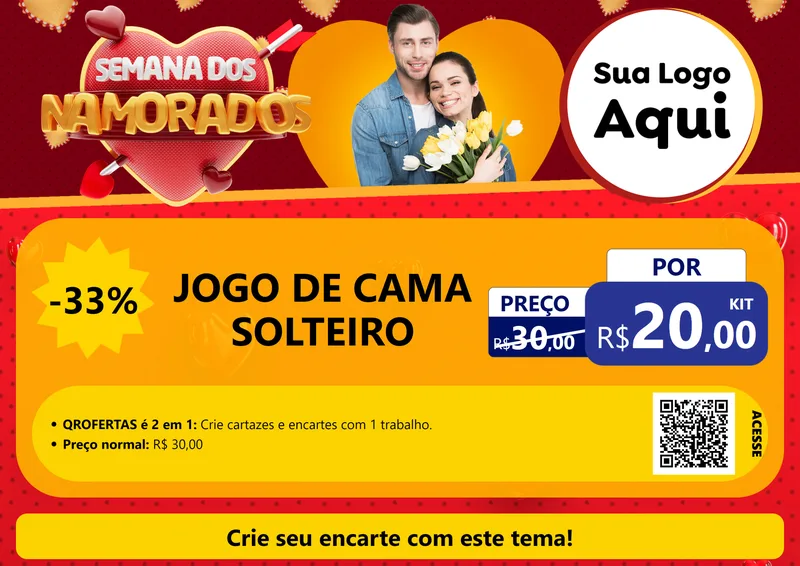 Modelo de Cartaz para Cartaz A4 Horizontal com o tema Semana dos Namorados para Cama, Mesa e Banho