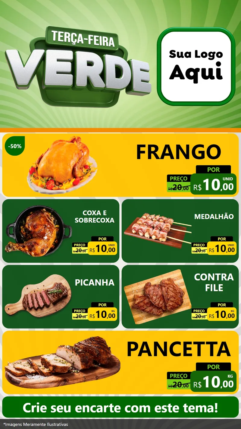Modelo de TV para TV Vertical com o tema Terça - Feira Verde para Assados