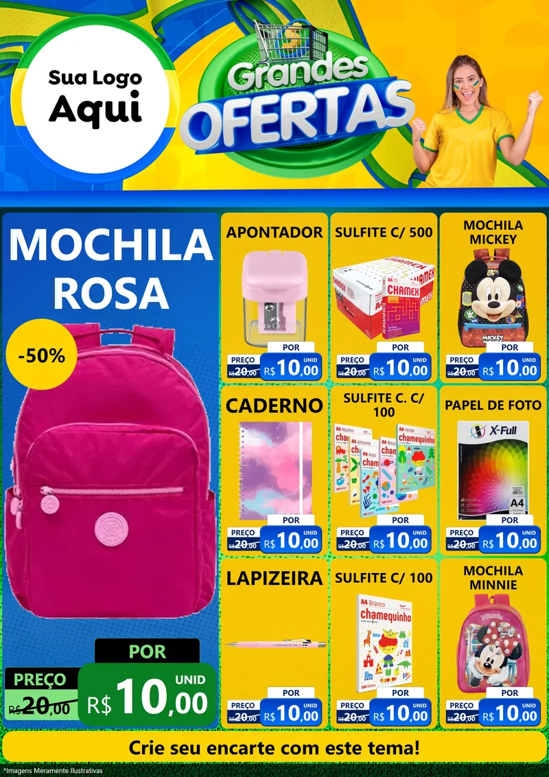 Modelo de Encarte para Encarte A4 Vertical com o tema Grandes Ofertas para Papelaria