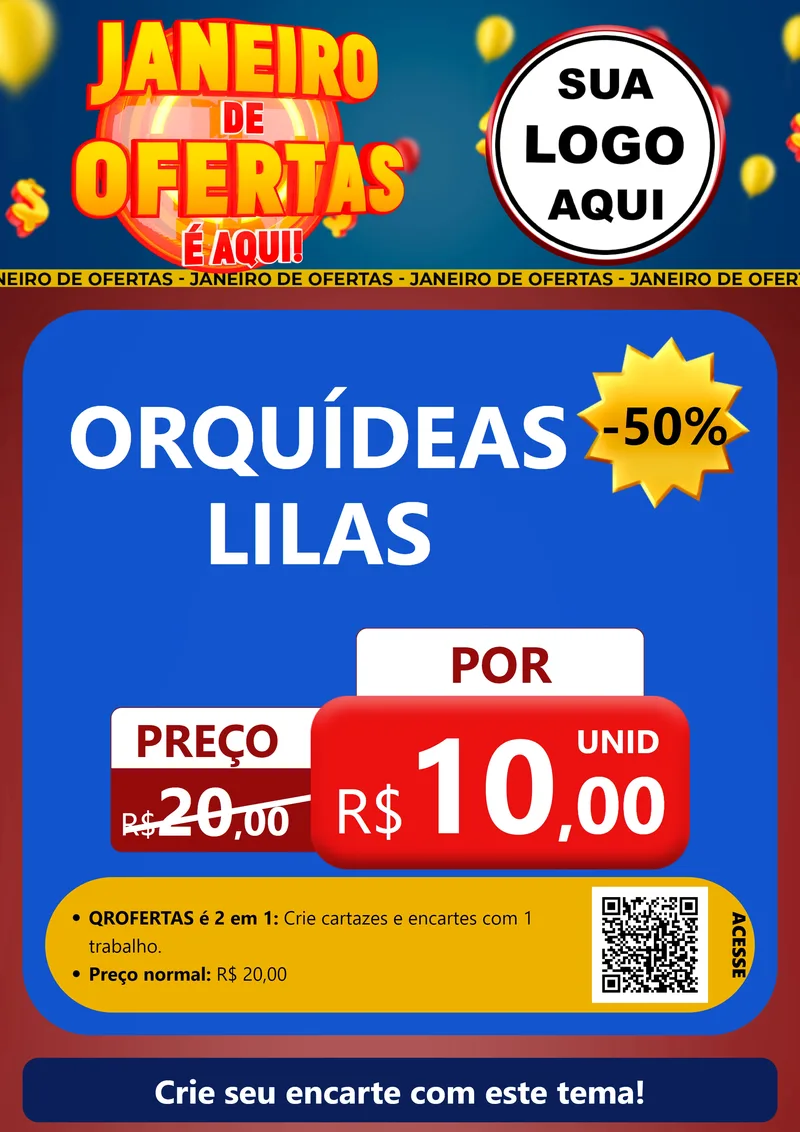 Modelo de Cartaz para Cartaz A4 Vertical com o tema Janeiro de Ofertas É Aqui! para Floricultura e jardim