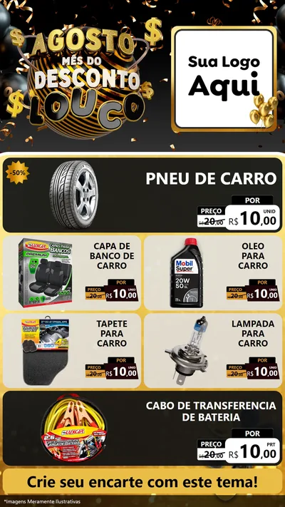 Modelo de TV para TV Vertical com o tema Agosto Mês do Desconto Louco para Auto peças