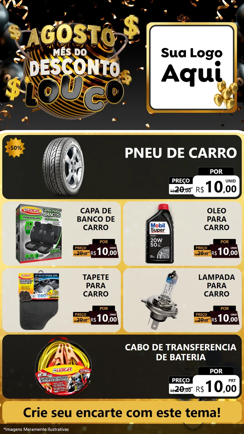 Modelo de TV para TV Vertical com o tema Agosto Mês do Desconto Louco para Auto peças