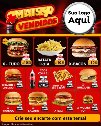 Modelo de Rede Social para Feed Instagram com o tema Mais Vendidos para Hamburgueria