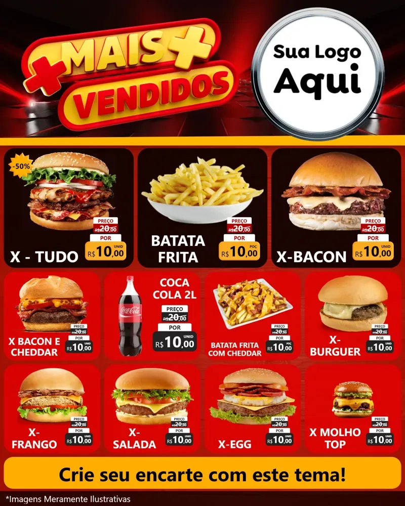 Modelo de Rede Social para Feed Instagram com o tema Mais Vendidos para Hamburgueria