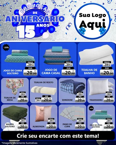 Modelo de Rede Social para Feed Instagram com o tema Promoção de Aniversário - 15 Anos para Cama, Mesa e Banho