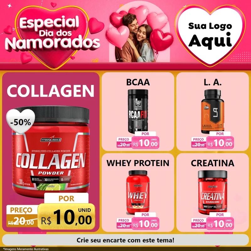 Modelo de Rede Social para Feed Facebook com o tema Especial Dia dos Namorados para Suplementos alimentares