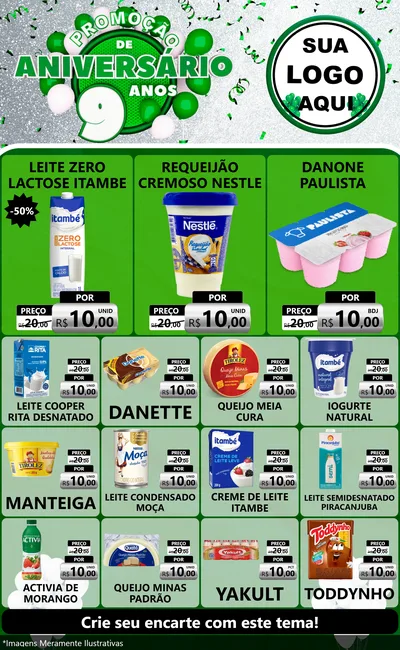 Modelo de Encarte para Encarte Grande com o tema Promoção de Aniversário - 9 Anos para Frios e Laticínios