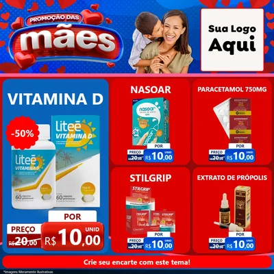 Modelo de Rede Social para Feed Facebook com o tema Promoção das Mães para Farmácia