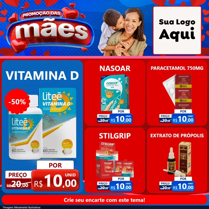 Modelo de Rede Social para Feed Facebook com o tema Promoção das Mães para Farmácia