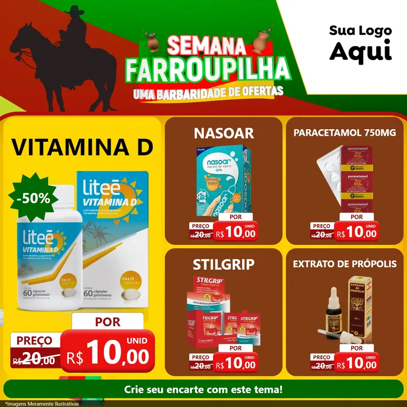 Modelo de Rede Social para Feed Facebook com o tema Semana Farroupilha - Uma Barbaridade de Ofertas para Farmácia