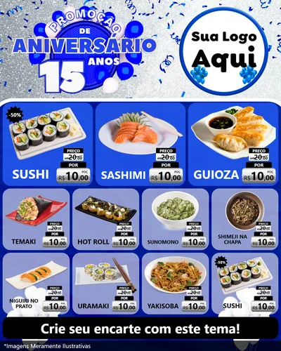 Modelo de Rede Social para Feed Instagram com o tema Promoção de Aniversário - 15 Anos para Comida japonesa