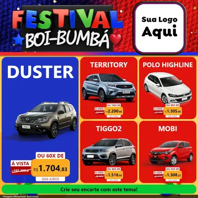 Modelo de Rede Social para Feed Facebook com o tema Festival Boi-Bumbá para Concessionaria de Carros