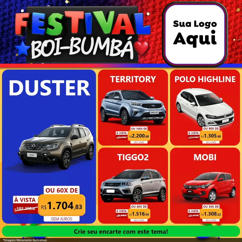 Modelo de Rede Social para Feed Facebook com o tema Festival Boi-Bumbá para Concessionaria de Carros