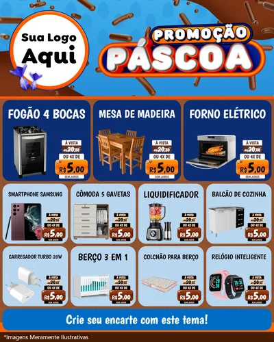 Modelo de Rede Social para Feed Instagram com o tema Promoção Páscoa para Móveis e Eletro