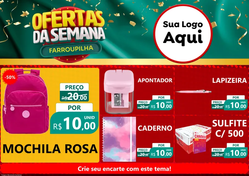 Modelo de Encarte para Encarte A4 Horizontal com o tema Ofertas da Semana Farroupilha para Papelaria