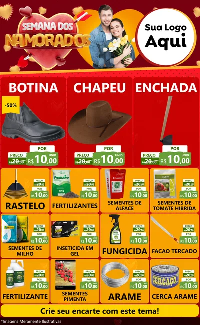 Modelo de Encarte para Encarte Grande com o tema Semana dos Namorados para Agropecuária