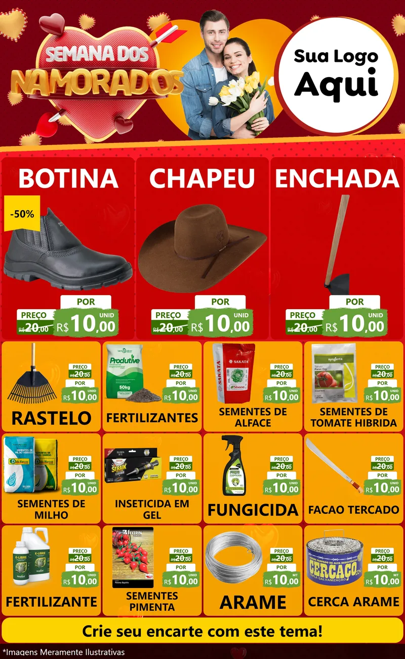 Modelo de Encarte para Encarte Grande com o tema Semana dos Namorados para Agropecuária