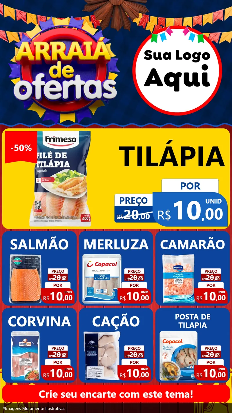 Modelo de Rede Social para Stories com o tema Arraiá de Ofertas para Peixaria