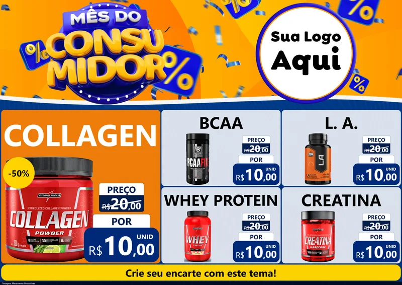 Modelo de Encarte para Encarte A4 Horizontal com o tema Mês do Consumidor para Suplementos alimentares