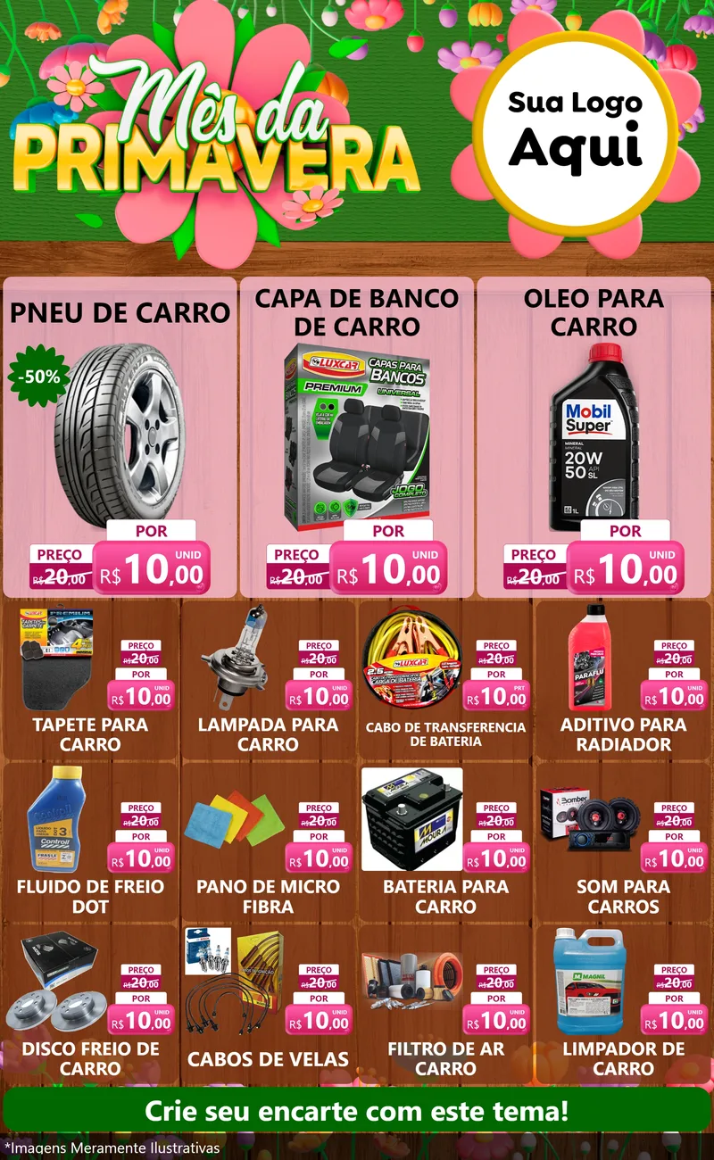 Modelo de Encarte para Encarte Grande com o tema Mês da Primavera para Auto peças