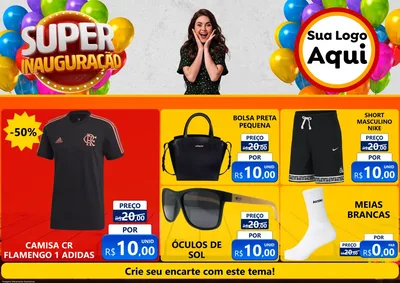 Modelo de Encarte para Encarte A4 Horizontal com o tema Super Inauguração para Roupas e acessórios