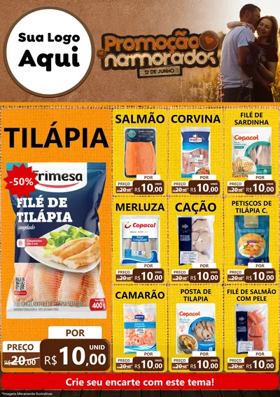 Modelo de Encarte para Encarte A4 Vertical com o tema Promoção Namorados para Peixaria