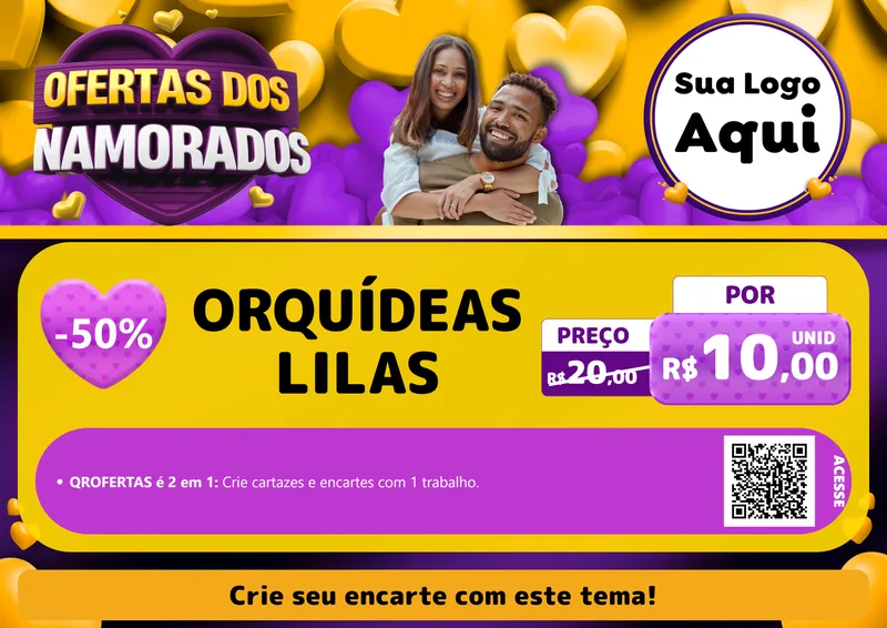 Modelo de Cartaz para Cartaz A4 Horizontal com o tema Oferta Dos Namorados para Floricultura e jardim