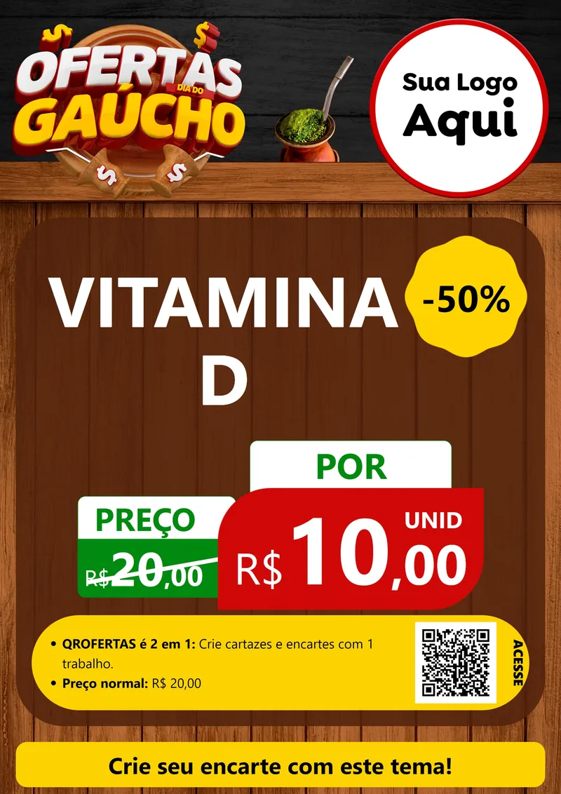Modelo de Cartaz para Cartaz A4 Vertical com o tema Ofertas Dia do Gaúcho para Farmácia