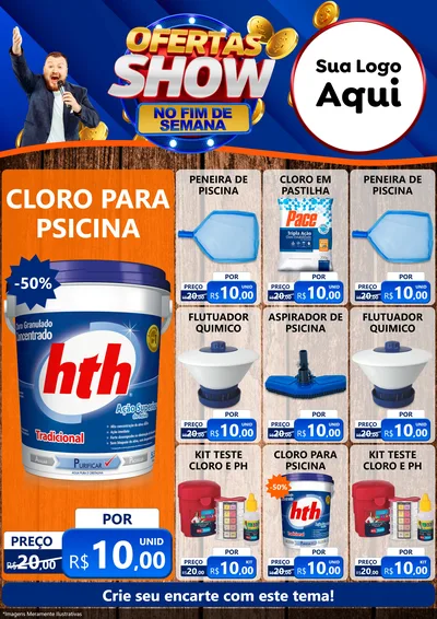 Modelo de Encarte para Encarte A4 Vertical com o tema Ofertas Show No Fim De Semana para Produtos para Piscina