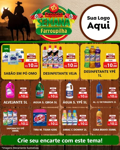 Modelo de Rede Social para Feed Instagram com o tema Especial Semana Farroupilha para Produtos de Limpeza