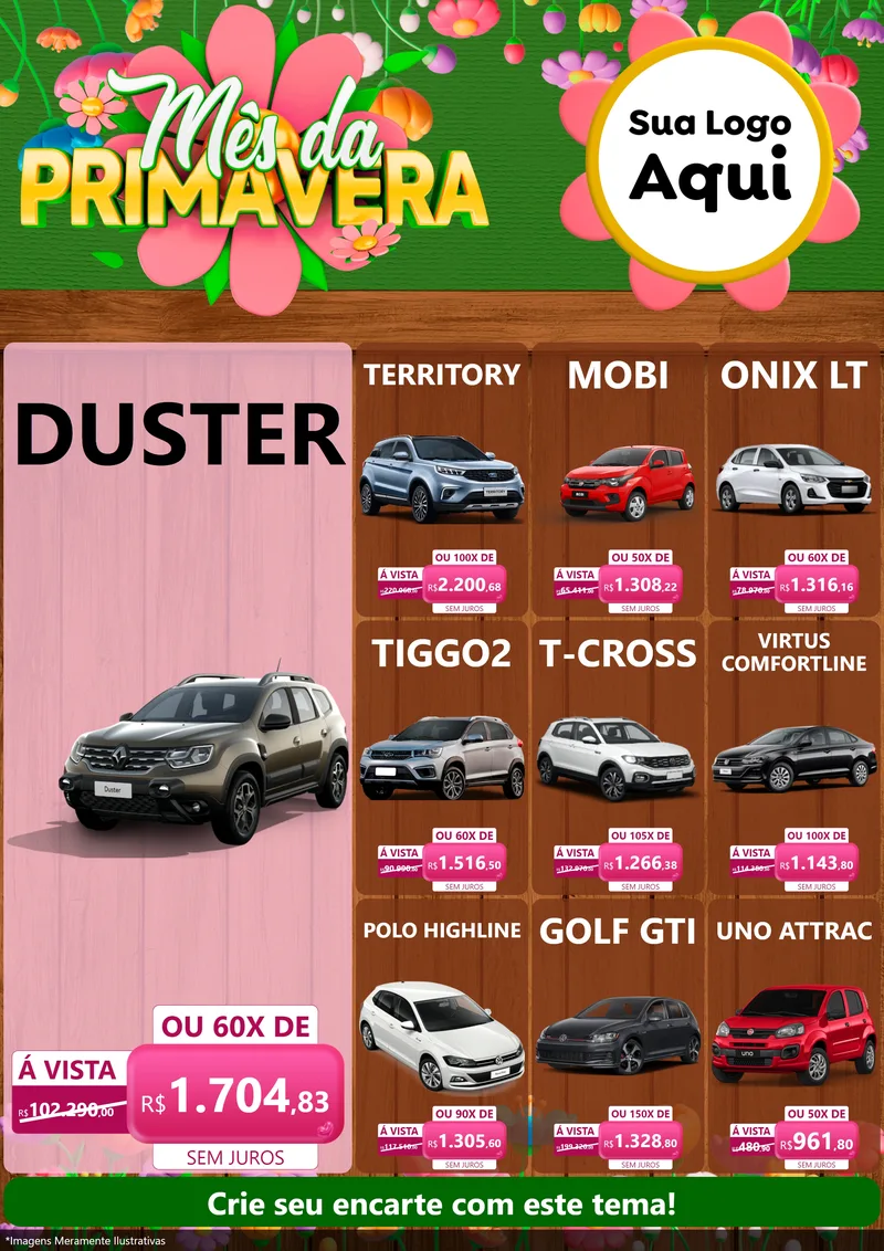 Modelo de Encarte para Encarte A4 Vertical com o tema Mês da Primavera para Concessionaria de Carros