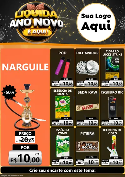 Modelo de Encarte para Encarte A4 Vertical com o tema Liquida Ano Novo É Aqui! para Tabacaria
