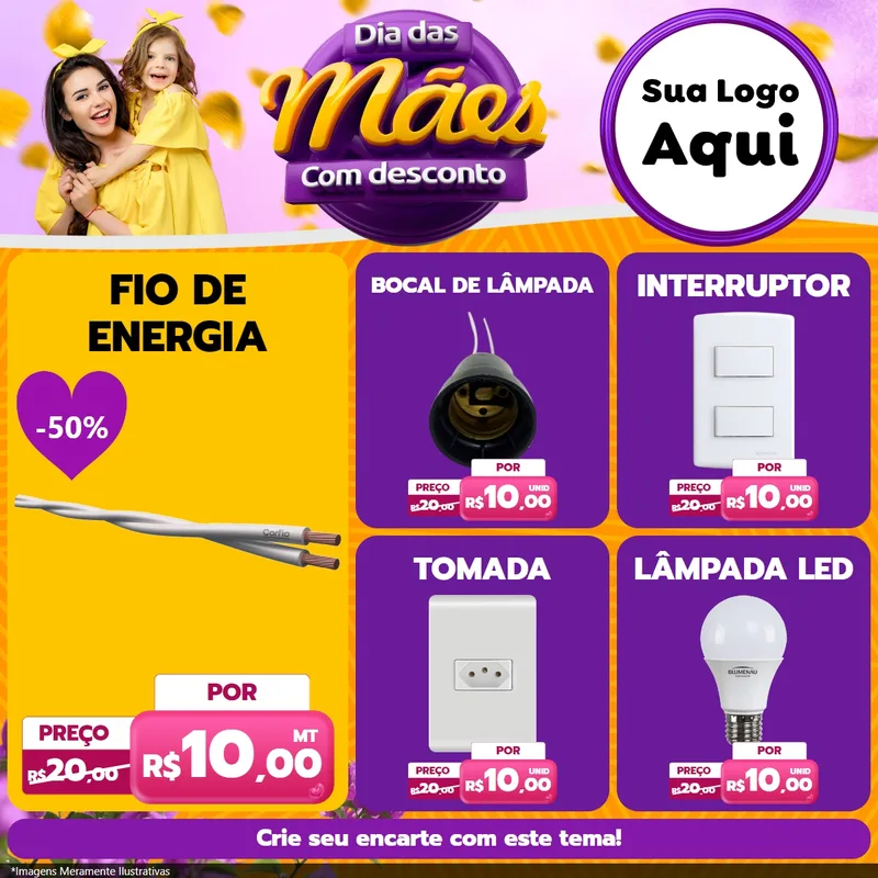 Modelo de Rede Social para Feed Facebook com o tema Dia das Mães com Desconto para Materiais Elétricos