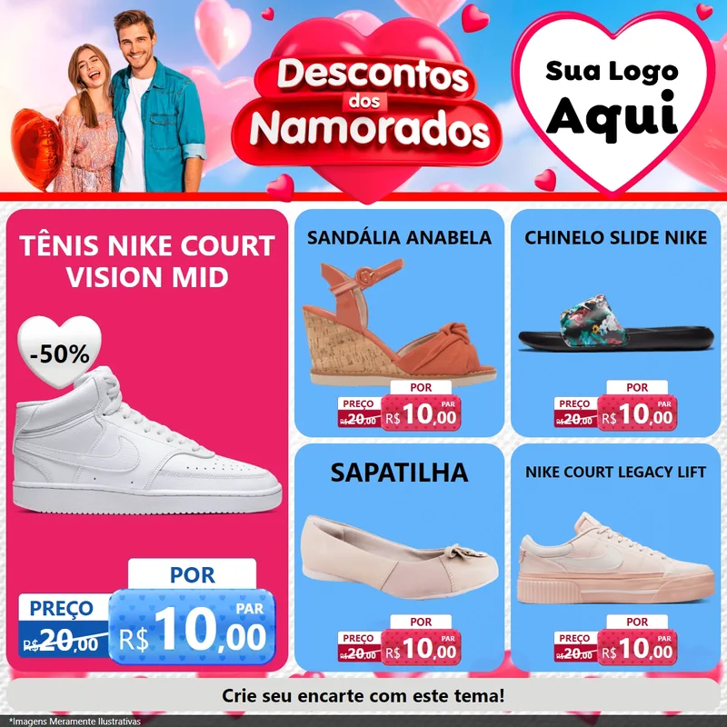Modelo de Rede Social para Feed Facebook com o tema Descontos dos Namorados para Calçados