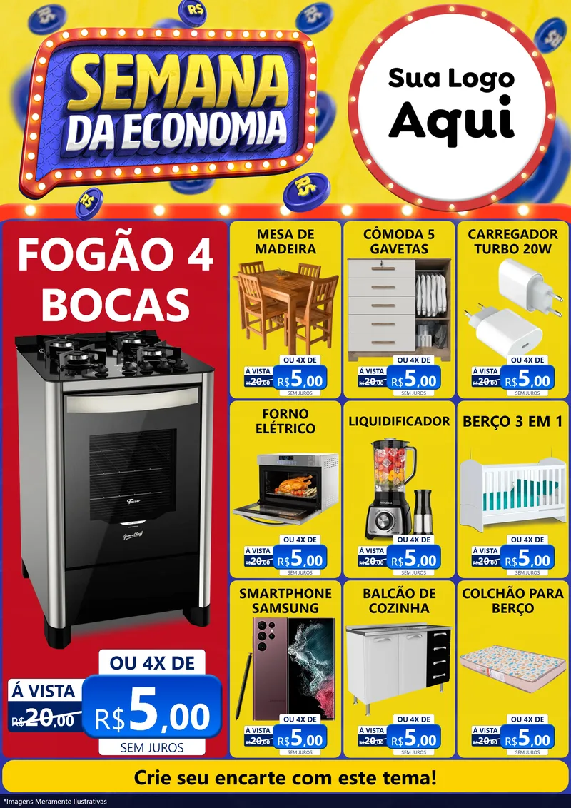 Modelo de Encarte para Encarte A4 Vertical com o tema Semana da Economia para Móveis e Eletro