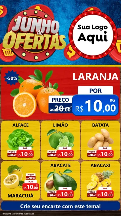 Modelo de Rede Social para Stories com o tema Junho de Ofertas para Hortifrúti