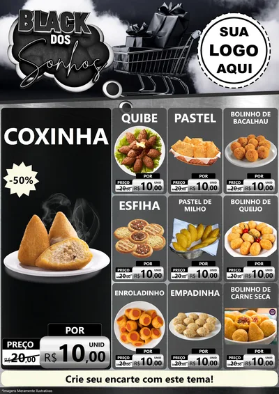 Modelo de Encarte para Encarte A4 Vertical com o tema Black dos Sonhos para Salgadaria