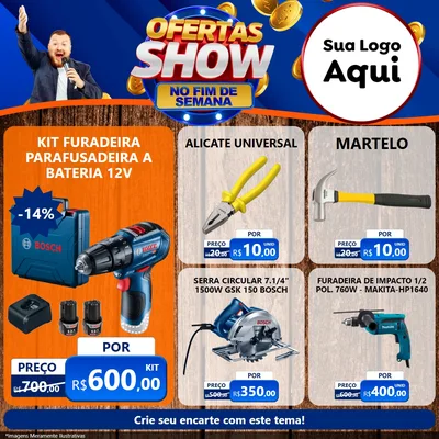 Modelo de Rede Social para Feed Facebook com o tema Ofertas Show No Fim De Semana para Maquinas e Ferramentas