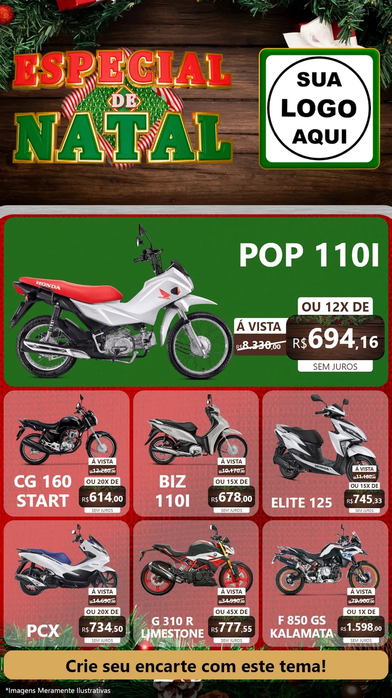 Modelo de Rede Social para Stories com o tema Especial de Natal para Concessionaria de Motos