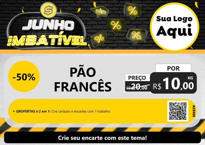 Modelo de Cartaz para Cartaz A4 Horizontal com o tema Junho Imbatível para Padaria