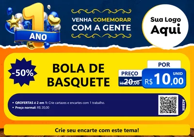 Modelo de Cartaz para Cartaz A4 Horizontal com o tema Um Ano de Aniversário para Artigos Esportivos