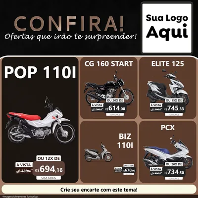 Modelo de Rede Social para Feed Facebook com o tema Confira! Ofertas que irão te surpreender! para Concessionaria de Motos