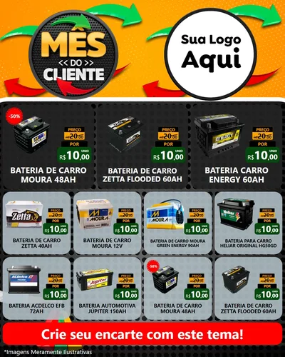 Modelo de Rede Social para Feed Instagram com o tema Mês do Cliente para Baterias Elétricas
