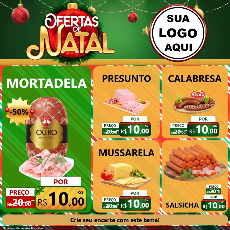 Modelo de Rede Social para Feed Facebook com o tema Ofertas de Natal para Frios e Laticínios