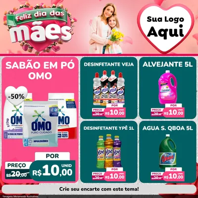 Modelo de Rede Social para Feed Facebook com o tema Feliz Dia das Mães para Produtos de Limpeza