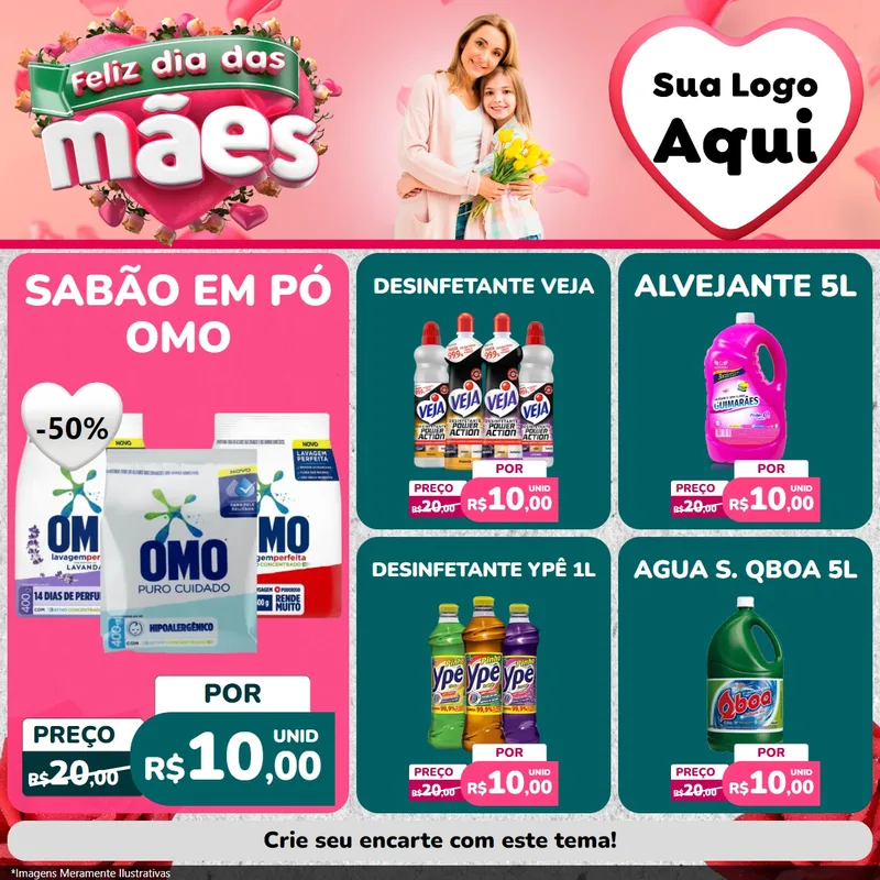 Modelo de Rede Social para Feed Facebook com o tema Feliz Dia das Mães para Produtos de Limpeza