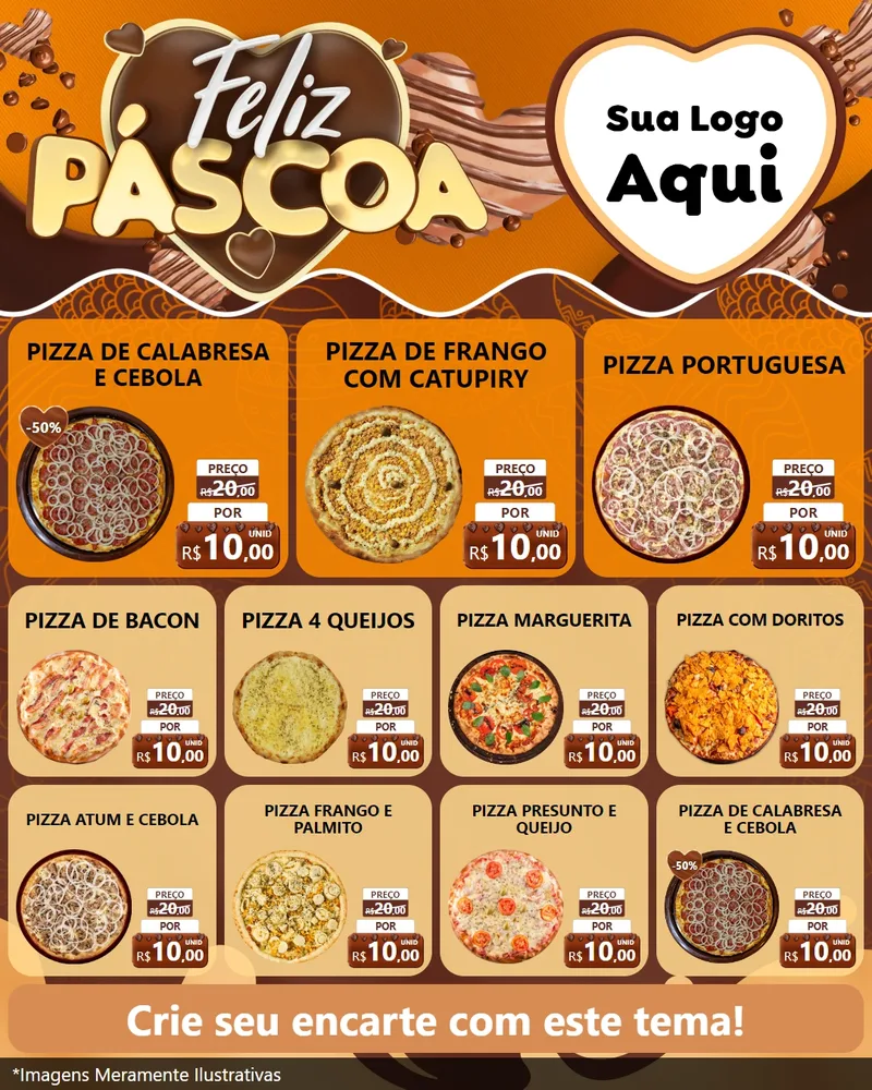 Modelo de Rede Social para Feed Instagram com o tema Feliz Páscoa para Pizzaria