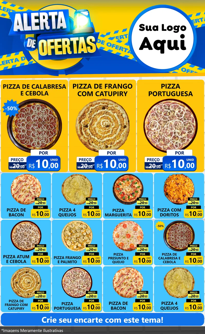 Modelo de Encarte para Encarte Grande com o tema Alerta de Ofertas para Pizzaria